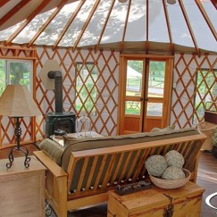 yurt interior decor with solar panel roof