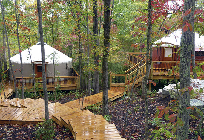 Yurt Village with nice wood deck patch