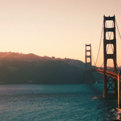 Panoramic view of the Golden Gate Bridge.