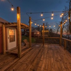 yurt with large deck and string lights