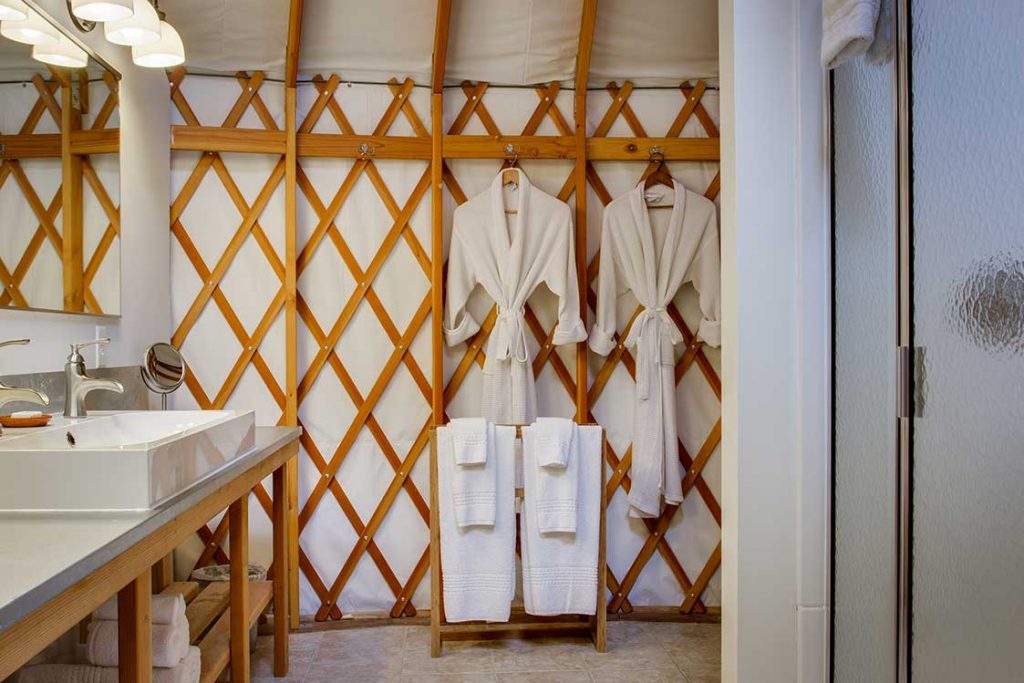fully equipped bathroom in savage river yurt