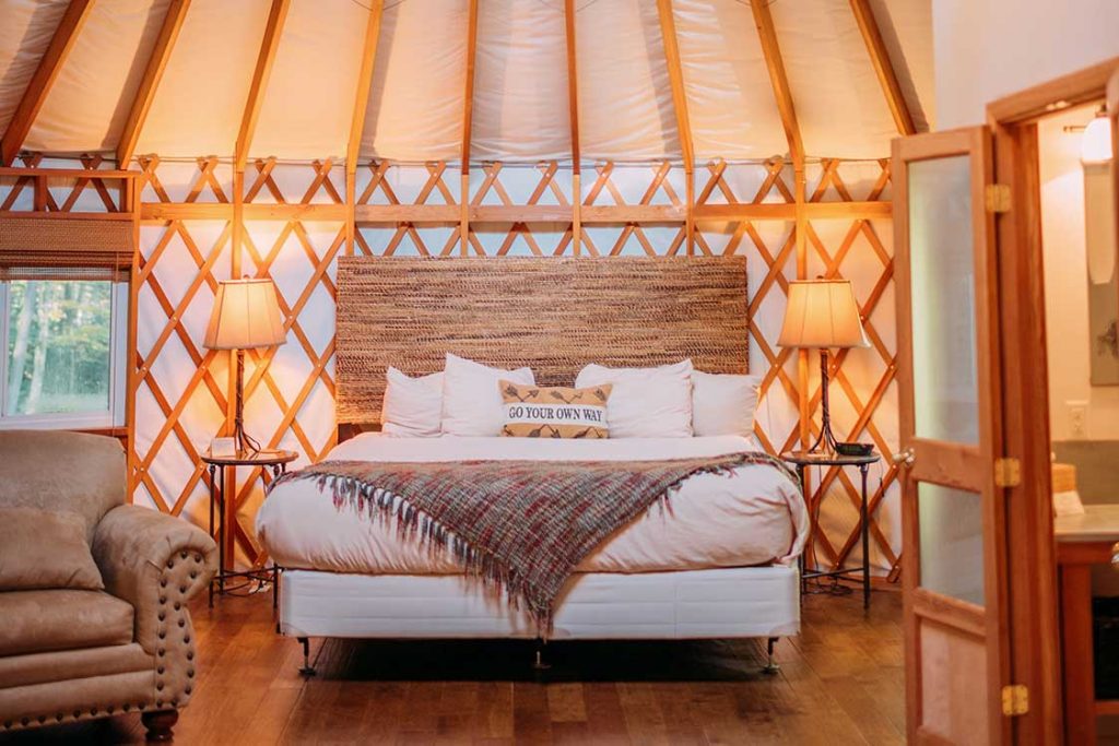 Savage river yurt luxury bedroom setup