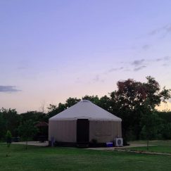 Tan Pacific Yurt at Paradise Cove at Lake Grapevine.