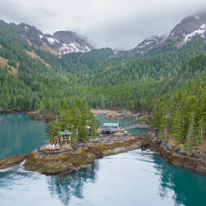 Aerial view of Orca Island.