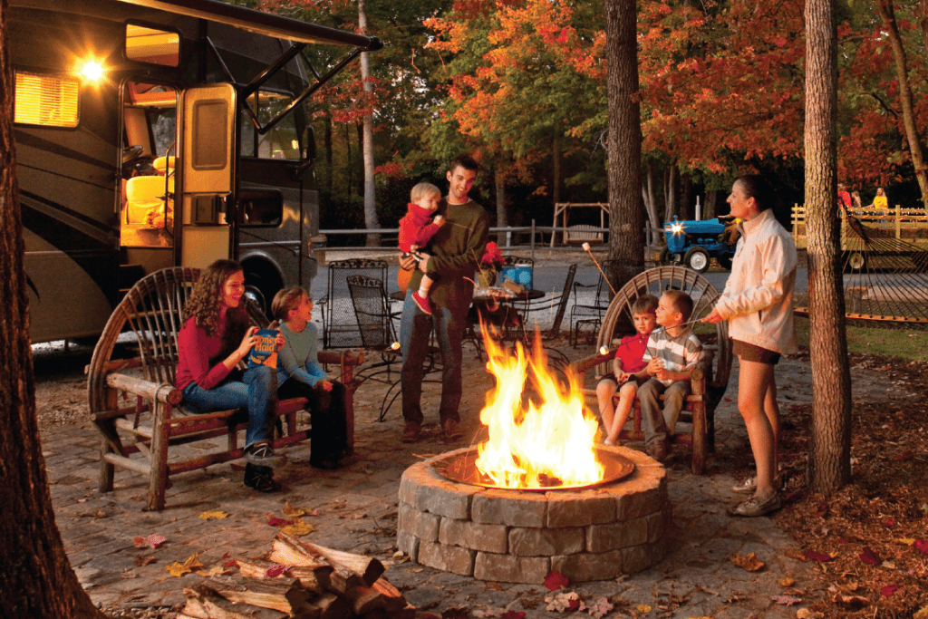 glamping at williamsburg campground with a group of family members.