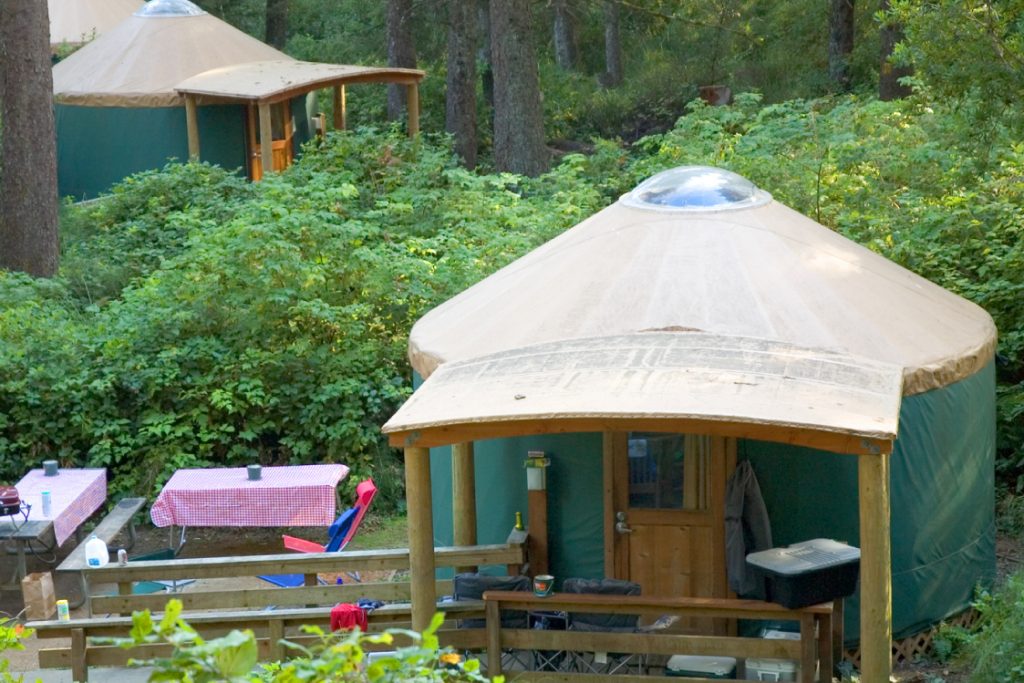 two yurts in oregon state park campground