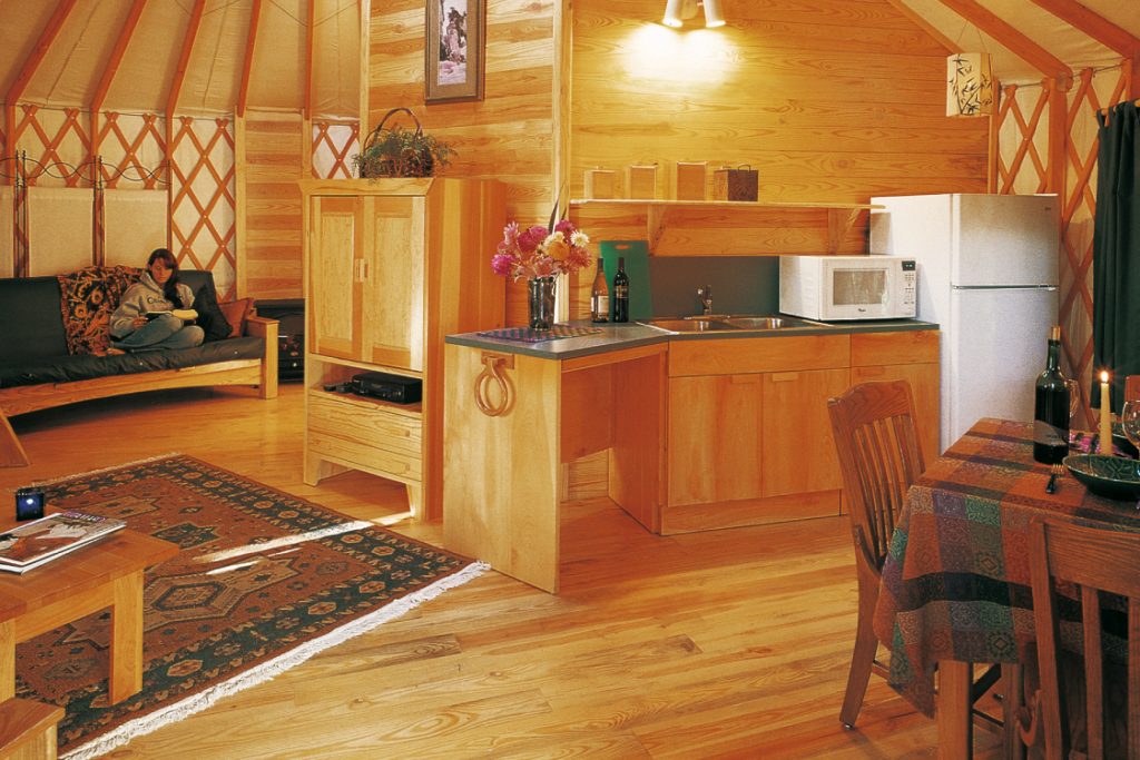 interior of pacific yurt in oregon state park