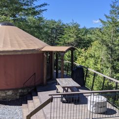 header-sky-ridge-yurts-case-study - Pacific Yurts sky ridge yurt in forest setting on a clear day