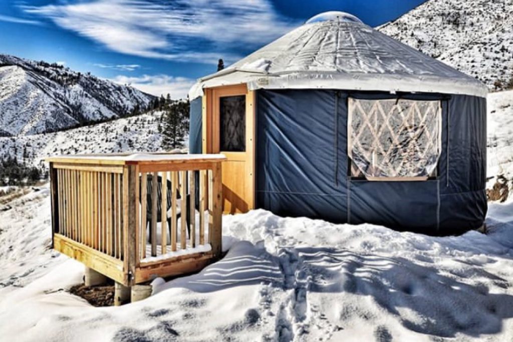 yurt in snow in idaho
