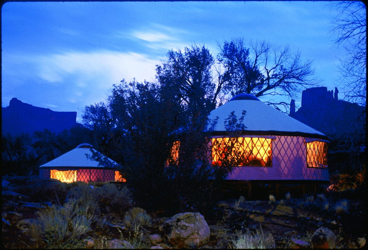 Pacific Yurts at night coastal cliffs